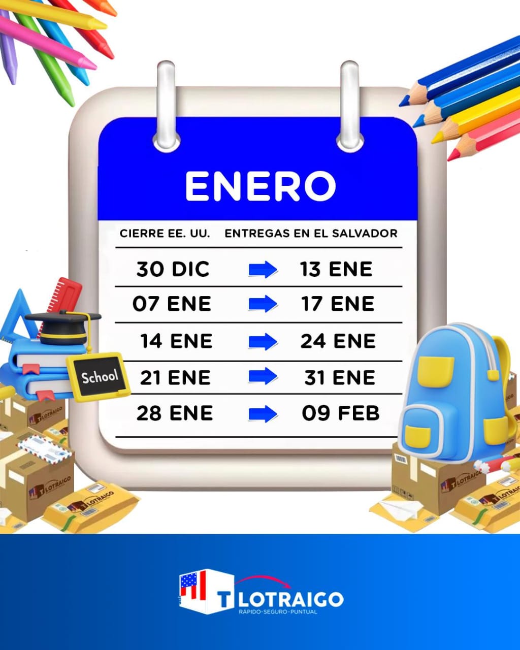 Calendario de viajes Tlotraigo